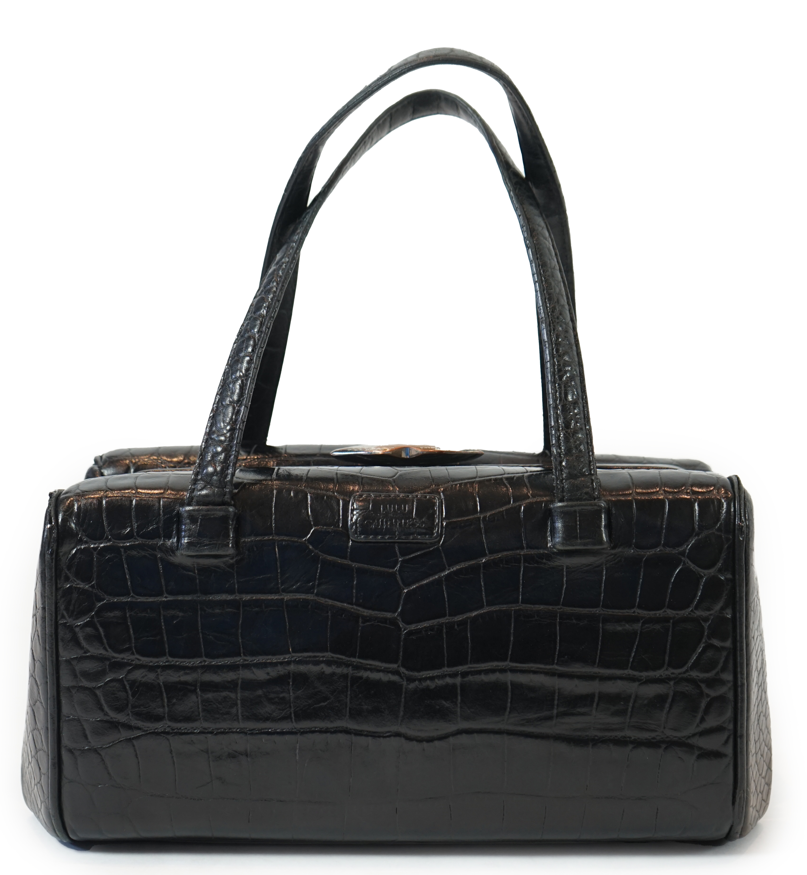 A vintage Lulu Guinness black leather mock croc handbag